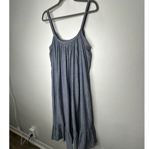 Vetiver Blue Gray Denim Round Braided Neckline & Strap Ruffle Dress 4 - Picture 7 of 12